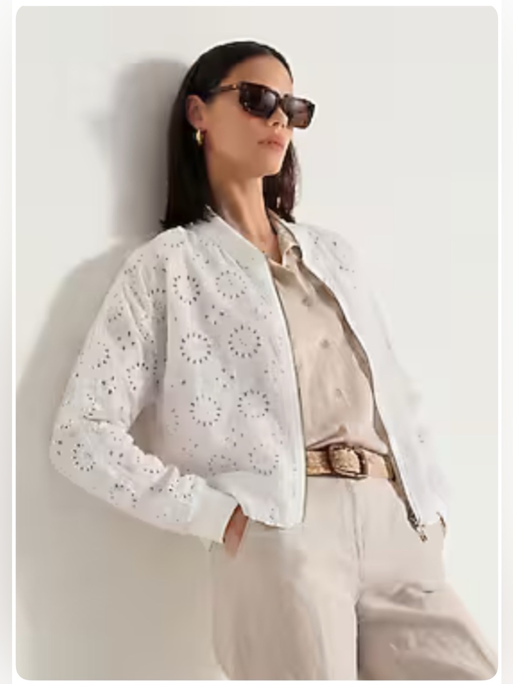 🆕 NWT J.Jill Cotton Eyelet Bomber Jacket Sz L (Runs a little large)